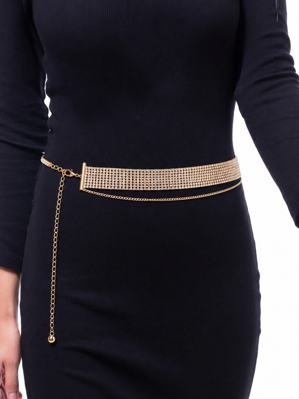 Gold & Crystal  Layered Chain Belt